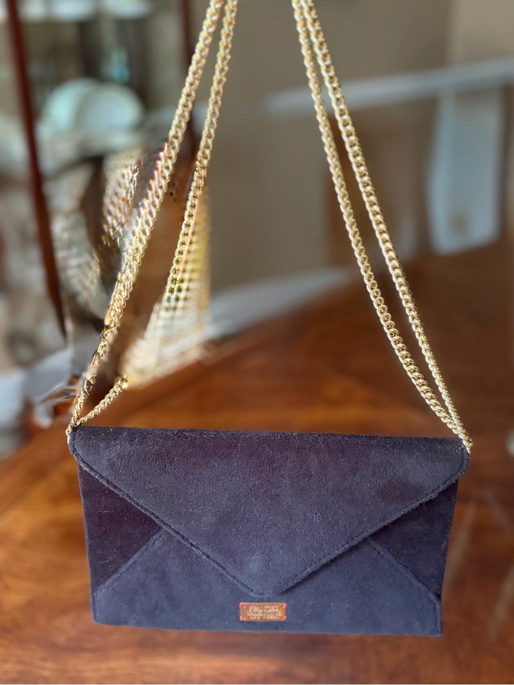 Frances Valentine Evie Velvet Envelope Shoulder/CB Bag w/Gold Chain